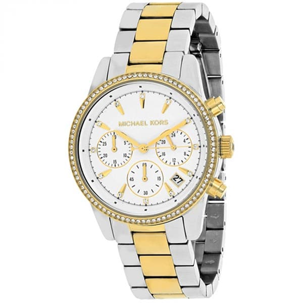 New]MICHAEL KORS Ritz Gold Glitz crystal Silver Gold Chronograph Lady's Michael  Kors clock mk6474 - BE FORWARD Store