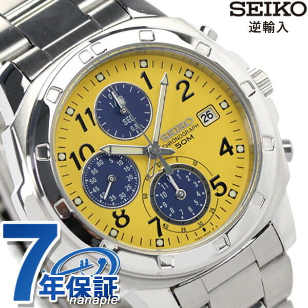 New]It is up to 64 times SEIKO reimportation Chronograph SND409P1 (SND409P)  SEIKO mens watch quartz yellow X Navy clock at card +18 time - BE FORWARD  Store