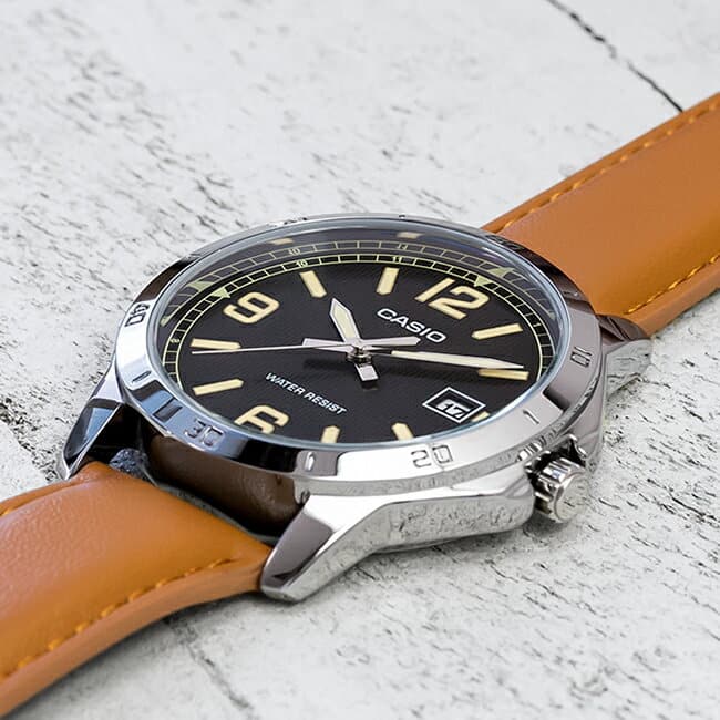 New][Japanese non-release CASIO Casio standard mens MTP-V004L-1B2 Ladies  analog Black black brown tea leather leather belt - BE FORWARD Store