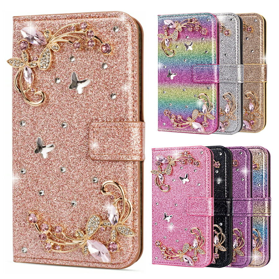 New]iPhone7/8 case notebook type bijoux lam butterfly glitter Decola in  stone glitter Rainbow magnet opening and shutting card storing card pocket  stands function - BE FORWARD Store
