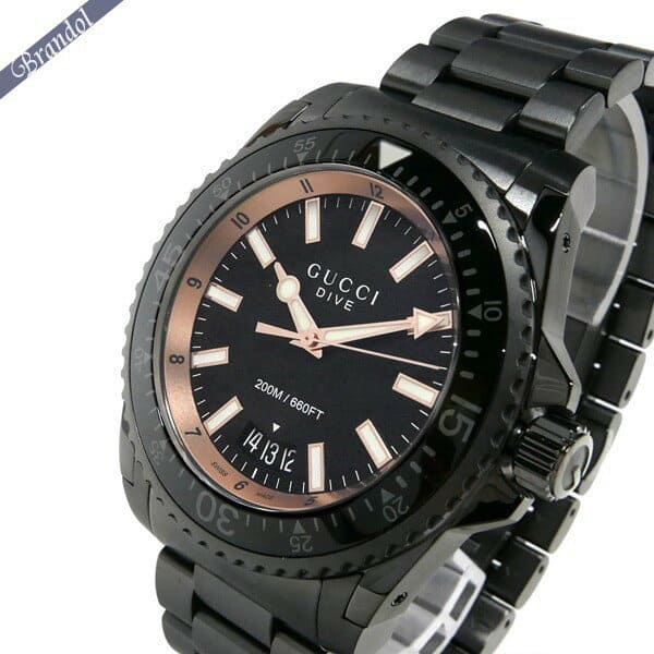 GUCCI DIVE グッチ ダイブ クオーツ YA136205 オールブラック Gucci Dive Quartz Black Dial Black Steel Strap Watch For Men