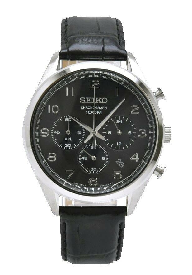 New]SEIKO SEIKO mens Chronograph date Black clockface SS leather belt QZ  Quartz watch 8T63-00C0 SSB231P1 - BE FORWARD Store