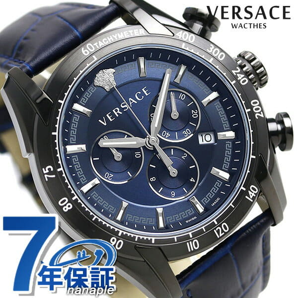 [New]VRay Chronograph VEDB00418 VERSACE Navy leather belt in Versace