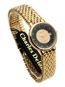 New]charles delon one micron 22k gold electro plated finish watch bracelet  with date - BE FORWARD Store