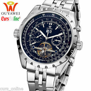 New]orologio automatico ouyawei 1032c movimento meccanico fondo nero  multifunzione - BE FORWARD Store