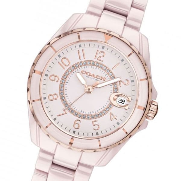 [New]COACH coach Ladies clock 14503463 ceramic light pink X pink Gold ...