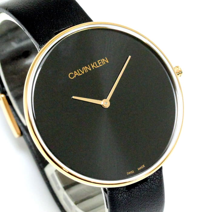 New]CK Calvin Klein Ladies Quartz Full Moon Watch 2 Hands Rose Gold/Black  Leather K8Y236C1 - BE FORWARD Store