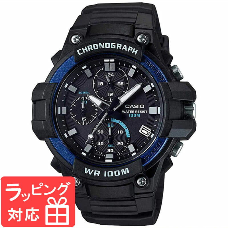 New], Casio CASIO Chronograph 100M waterproofing mens Black X blue  MCW-110H-2A - BE FORWARD Store