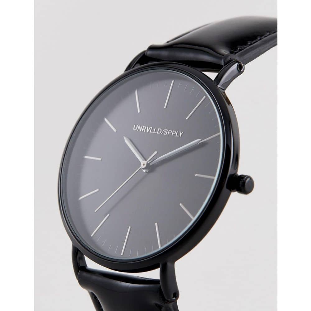 New]eisosu ASOS DESIGN mens watch in black with patent strap Black