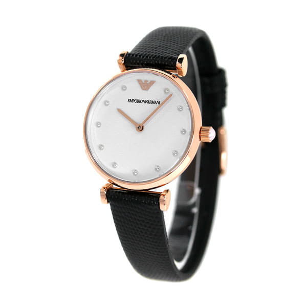 New]up to 27 times Emporio Armani clock Ladies AR11270 EMPORIO ARMANI Armani  white X Black leather belt - BE FORWARD Store