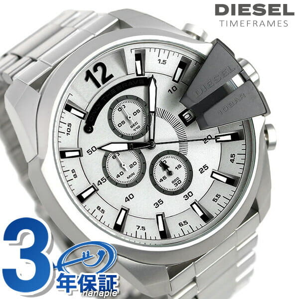 New]up to 27 times Diesel clock mens mega chief 53mm Chronograph DIESEL  MEGA CHIEF DZ4501 Silver - BE FORWARD Store