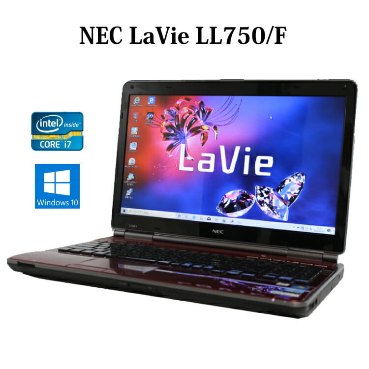 Used]NEC Lavie L LL750/F PC-LL750F23ER crystal red Core i7/8GB/750GB/  Blu-ray 15.6 type radio LAN/Windows10 - BE FORWARD Store