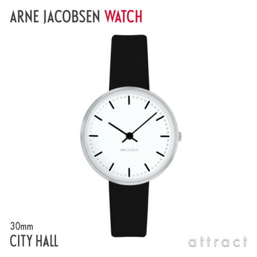 New aruneyakobusenuotchi Arne Jacobsen Watch Rosen Dahl ROSENDAHL city hall City Hall 30mm Silver X white leather band Black Silver quartz