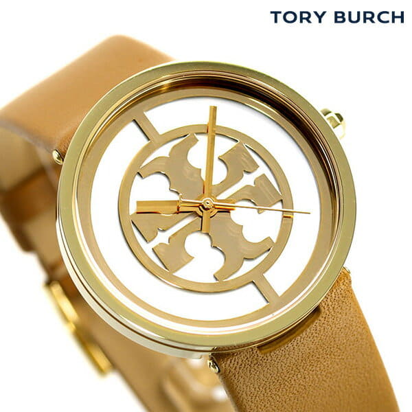 New]Tolly Birch clock Ladies TBW4020 TORY BURCH Riva white X brown - BE  FORWARD Store