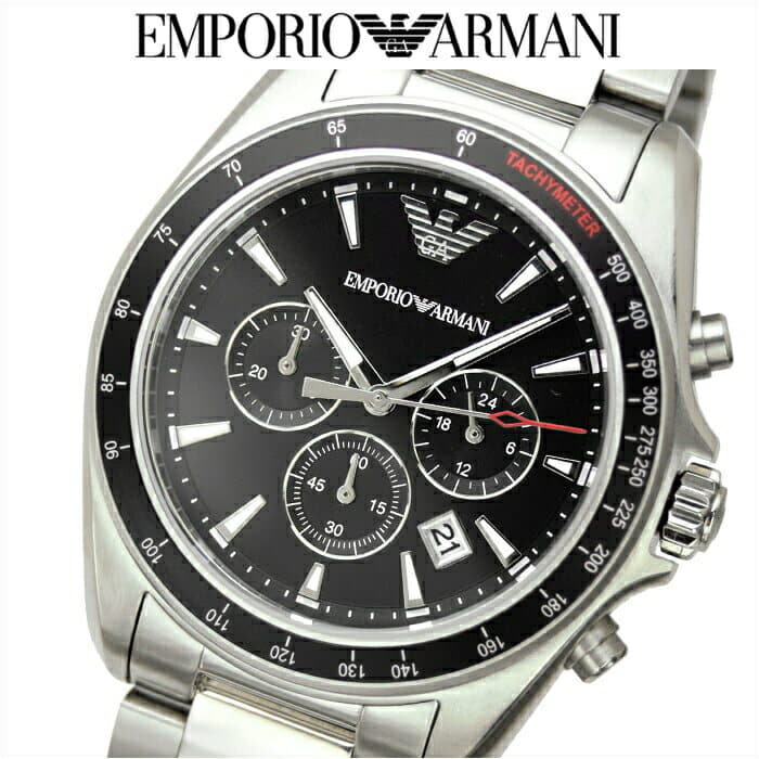 New]Write ; and five years Emporio Armani EMPORIO ARMANI mens Chronograph  clock AR6098 Black X Silver 3X02 - BE FORWARD Store