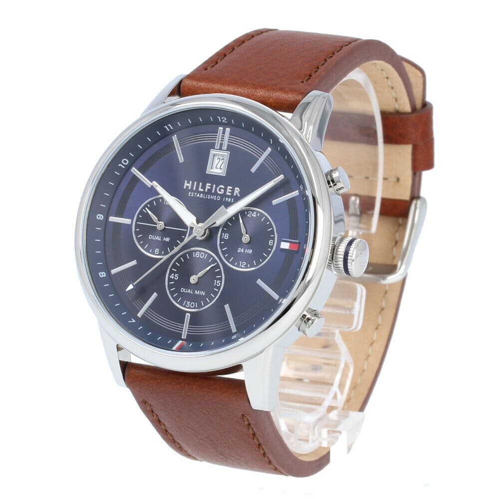 New]TOMMY HILFIGER tomihirufiga 1791629 Kyle Kyle mens leather Navy Silver  brown dual time - BE FORWARD Store