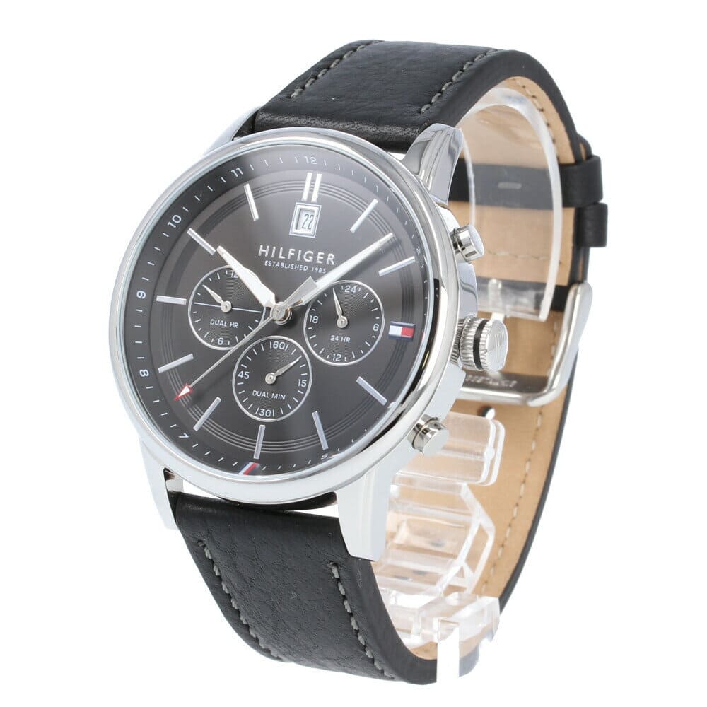 New]TOMMY HILFIGER tomihirufiga 1791630 Kyle Kyle mens dual time Black  Silver leather - BE FORWARD Store