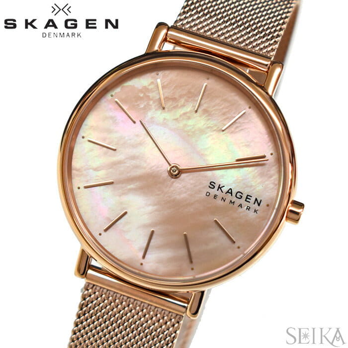 New Write and five years SKAGEN SKAGEN SKW2732 clock Ladies SIGNATUR signature pink Gold mother of pearl mesh BE FORWARD Store