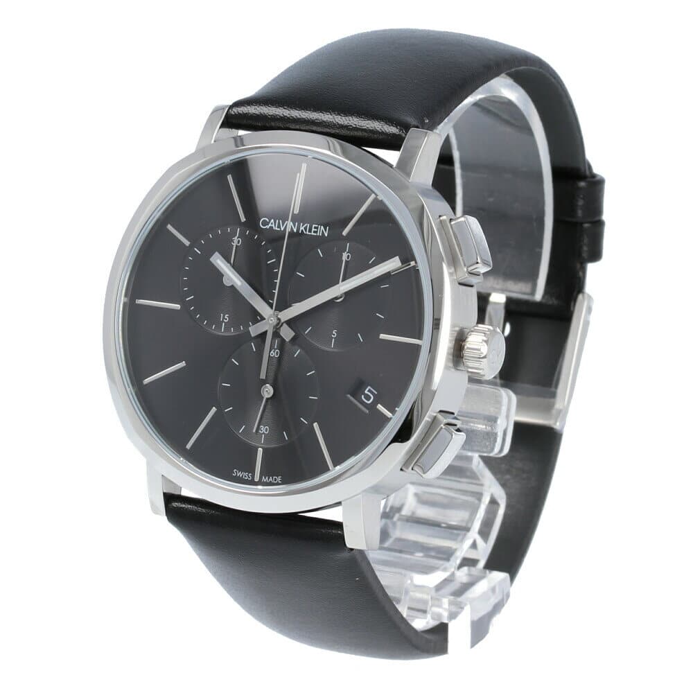 New]CALVIN KLEIN Calvin Klein K8Q371C1 Posh posshu mens Chronograph Black  leather Silver 40mm - BE FORWARD Store