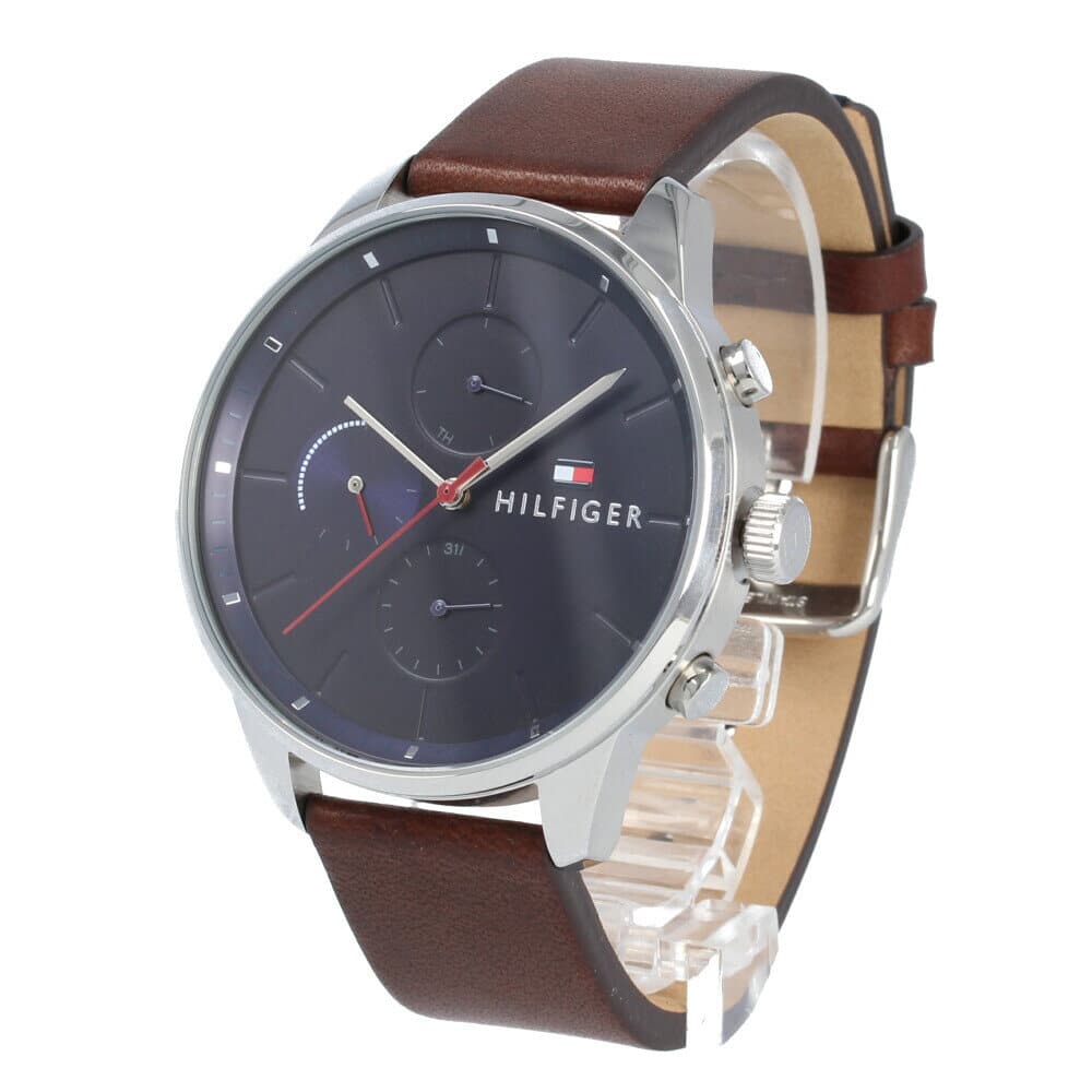 New]TOMMY HILFIGER tomihirufiga 1791487 Chase Chase mens leather brown  Silver Navy multi-function - BE FORWARD Store