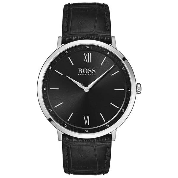 New Boss Ladies Hugo Boss Men s Essential Ultra Slim Black Leather Strap Watch 40mm Black BE FORWARD Store