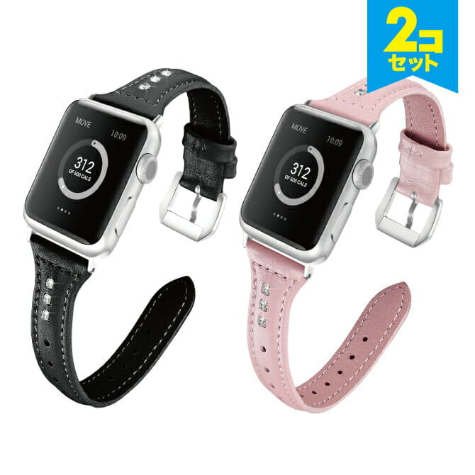 New 2 piece set Apple Watch apple T slim design with synthetic diamond real leather belt composition diamond genuine leather leather apple strap Make the original band celebrity elegant beauty and is ...