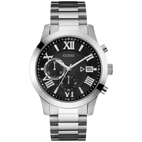 guess men's chronograph stainless steel bracelet watch 45mm