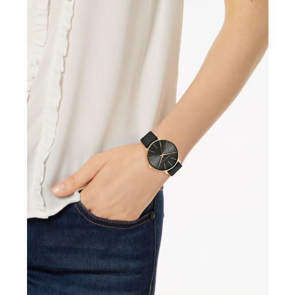 women's pyper black leather strap watch 38mm