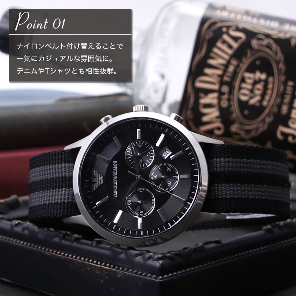New]＼ our store set Emporio Armani EMPORIOARMANI clock Emporio Armani  EMPORIO ARMANI mens Empoli EA metal nylon NATO NATO belt strap Chronograph  suit member of society master husband - BE FORWARD Store