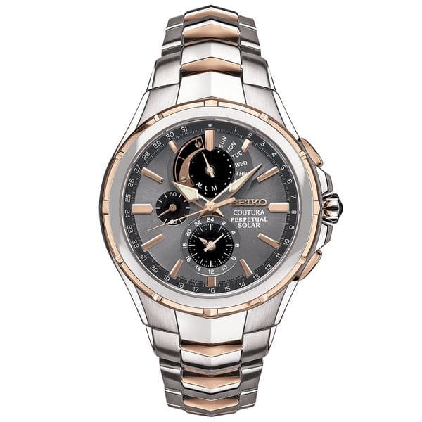New]SEIKO Ladies Men's Chronograph Coutura Solar Two-Tone Stainless Steel  Bracelet Watch 44mm Gray - BE FORWARD Store