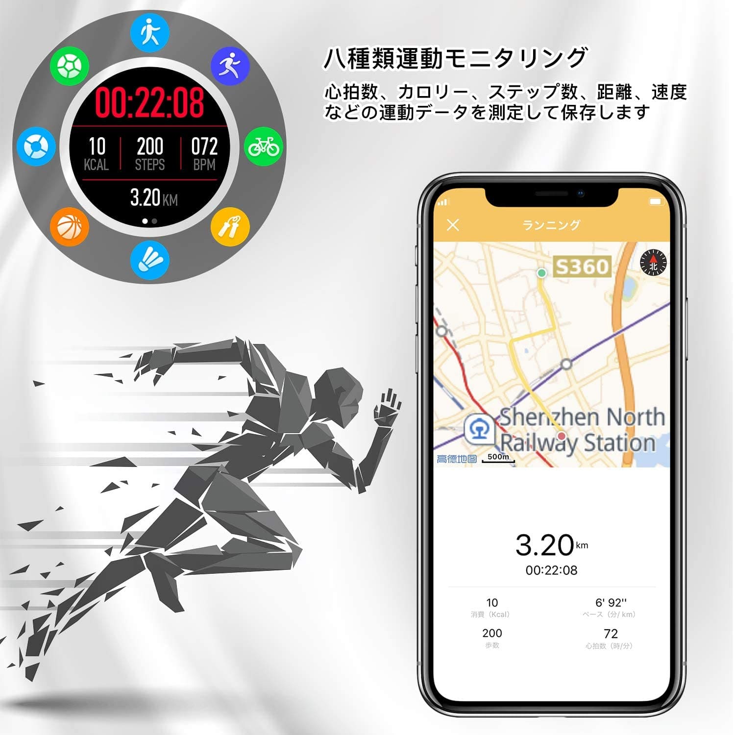 [New]GPS pedometer full touch screen 1.33 inches HD screen is stylish ...