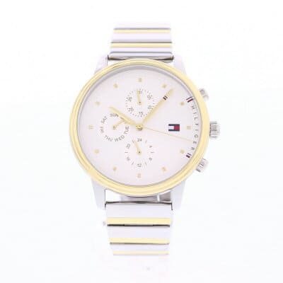 New]TOMMY HILFIGER tomihirufiga 1781908 Ladies Silver Gold Stainless D date  calendar analog quartz - BE FORWARD Store
