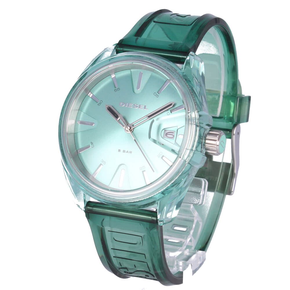 New DIESEL diesel MS9 M S nine clock mens waterproofing quartz rubber clear green DZ1928