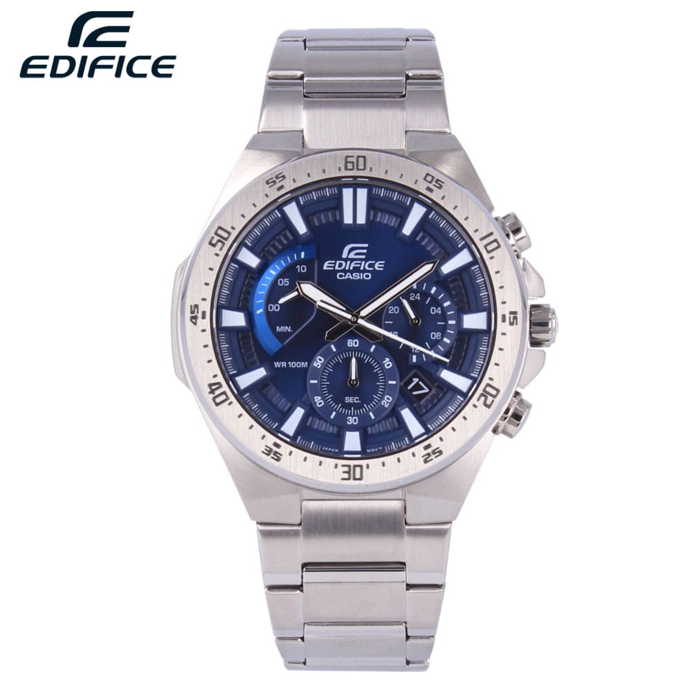 New CASIO Casio EDIFICE edifisu clock mens waterproofing quartz Chronograph Silver Navy EFR 563D 2A is free shipping BE FORWARD Store