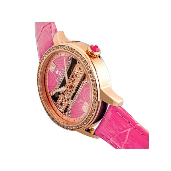 New Empress Ladies Rania Mechanical Pink Leather Watch 38mm Pink