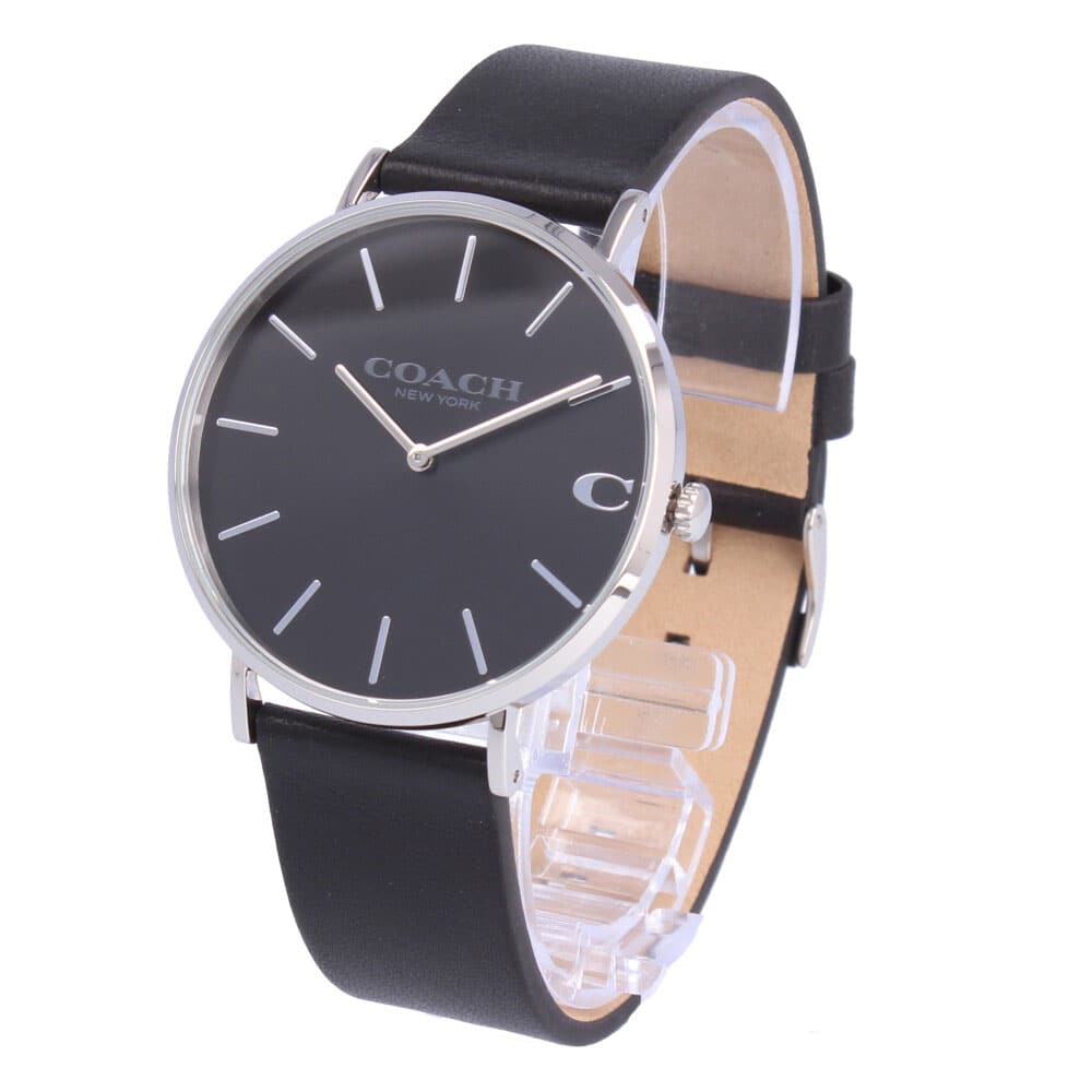 [New]COACH coach Charles Charles clock mens quartz leather Black Silver ...