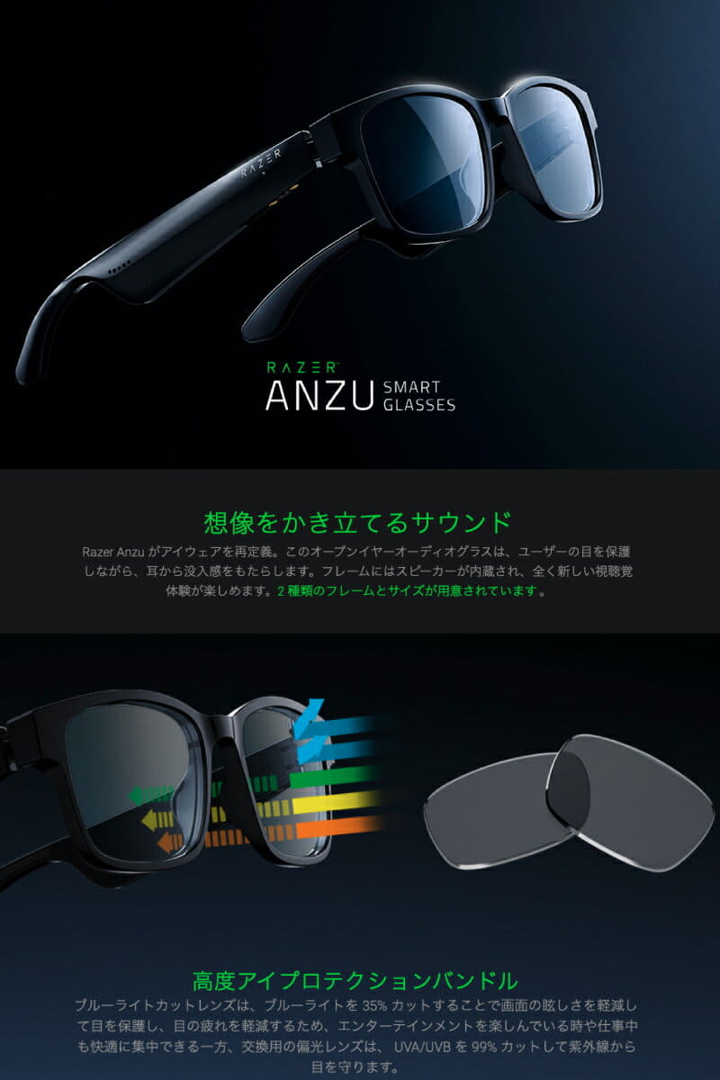 [New][ ] Razer Anzu Smart Glasses Bluetooth 5.2 wirelessware love Rouault Dio IPX4 dripproof
