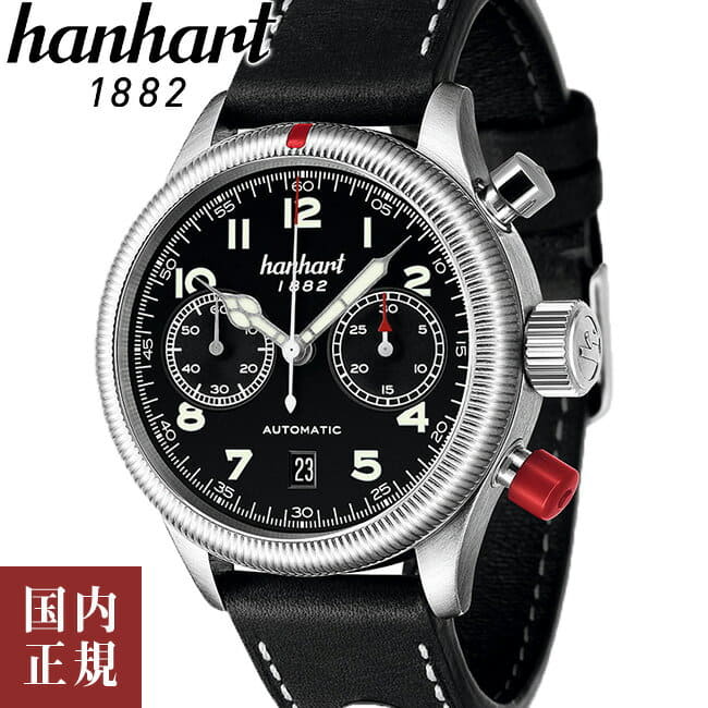 New]There is up to 5,000 yen ! Automatic winding Black made in hanhart  hanhart mens pioneer Twin control 721.210-0010 leather Germany - BE FORWARD  Store