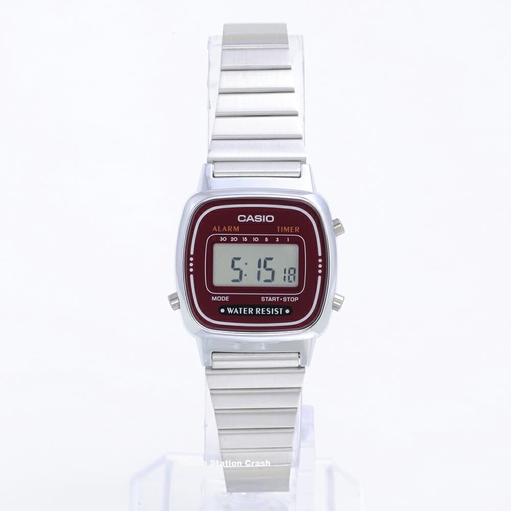 New CASIO digital Ladies digital Silver dark red LA670WA 4 BE FORWARD Store