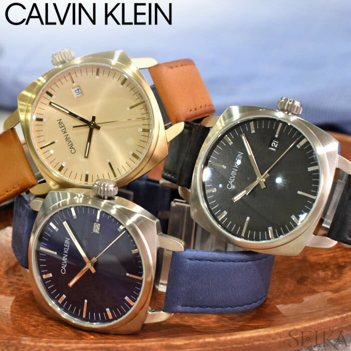 New]Calvin Klein (220)K9N111C1 (221)K9N111VN (222)K9N115GH Calvin Klein  fraternity mens Ladies ck Black Navy light brown leather clock - BE FORWARD  Store