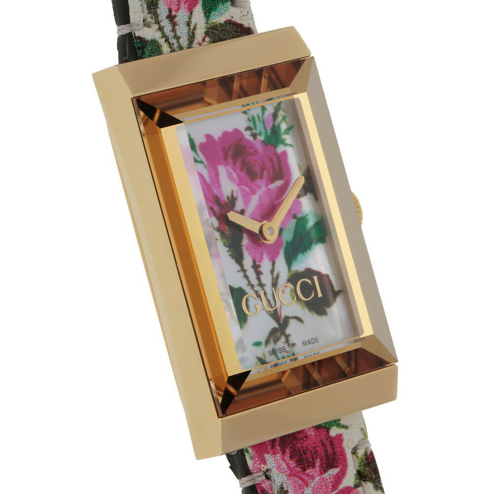 Gucci G-Frame Floral Mother of Pearl Dial White Leather Strap Watch For Women - YA147406 main image 0