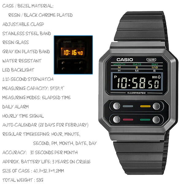 Montre Casio Vintage A100WEGG-1A - Noir Et Acier - Style Rétro - Neuf Avec étiquettes
