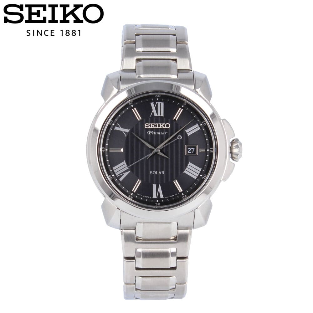 New SEIKO SEIKO Premier Solar pull Mie solar clock mens waterproofing solar analog Stainless metal Silver Black SNE455P BE FORWARD Store
