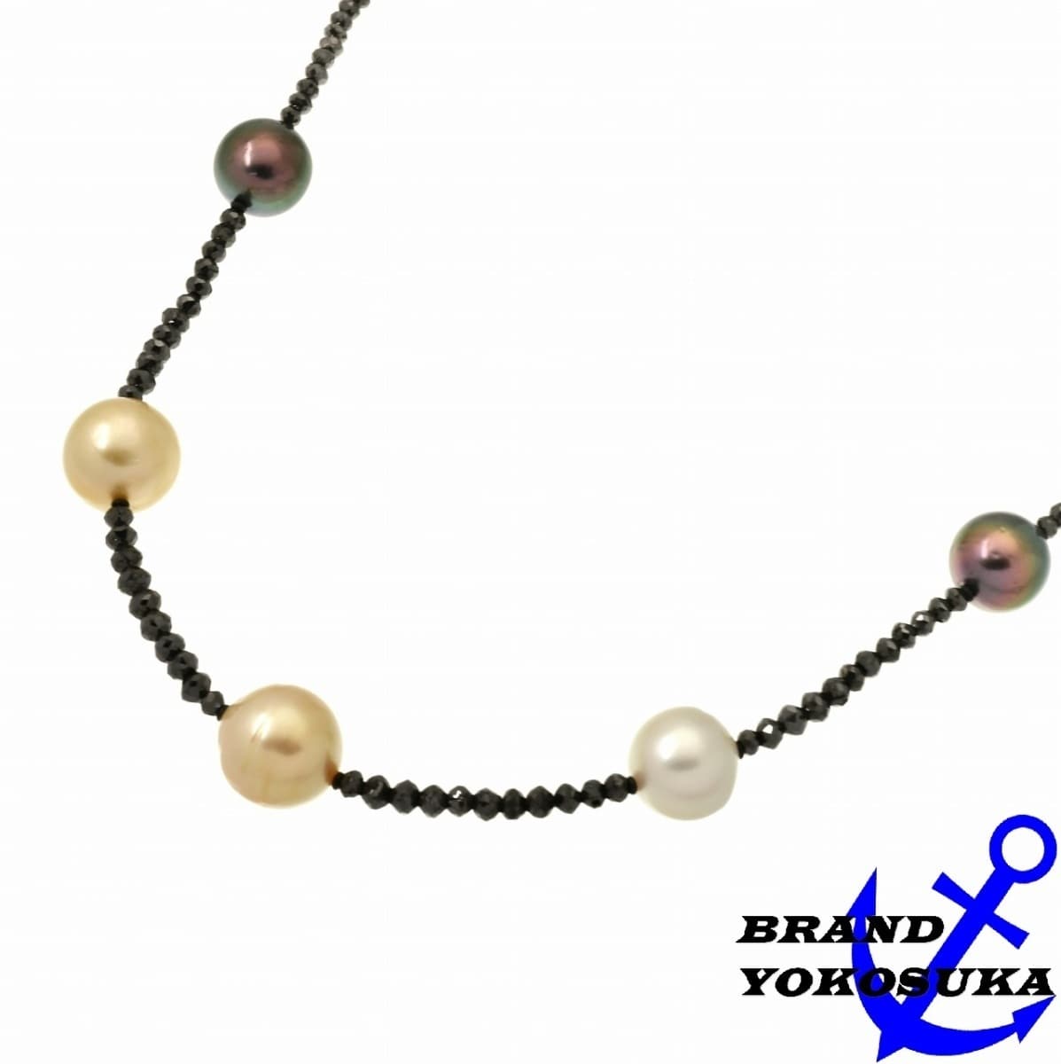 [Used]827 multicolored 11 pearl black diamond necklace SILVER clasp