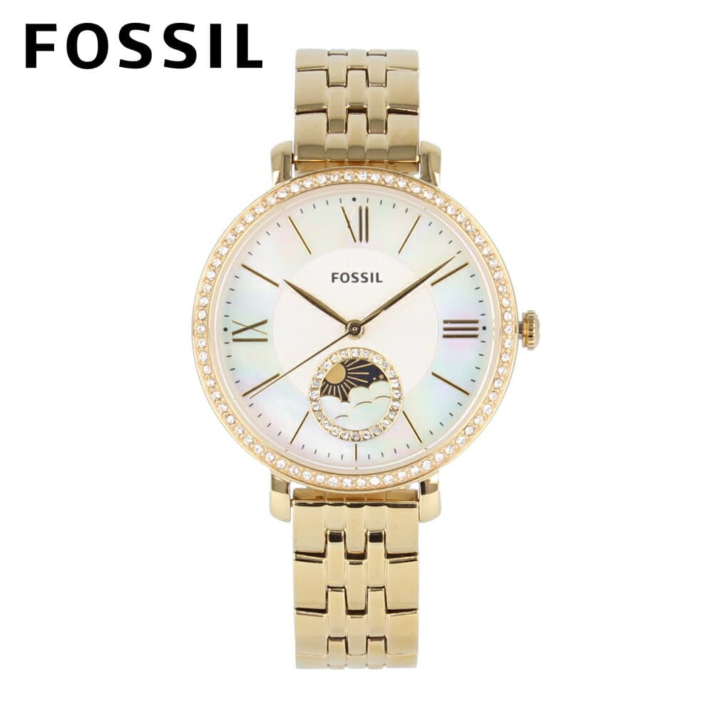 Fossil Jacqueline Moonphase Mother of Pearl Dial Gold Steel Strap Watch for Women - ES5167