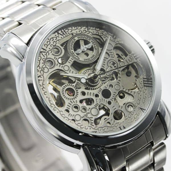 [New]Full skeleton simple function metal belt rolling by hand clock ...