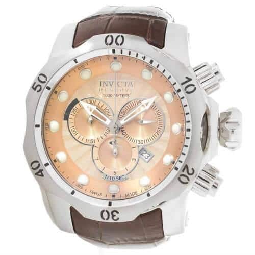 [New]Invicta 80695 Gent's Rose Gold Dial Brown Leather Strap Dive Watch