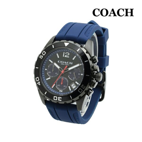 [New]COACH coach 14602566 KENT Kent rubber Navy Black mens Chronograph ...