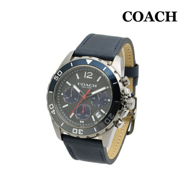 [New]COACH coach 14602558 KENT Kent leather Navy mens Chronograph - BE ...