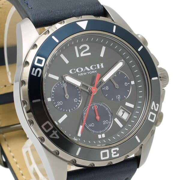 [New]COACH coach 14602558 KENT Kent leather Navy mens Chronograph - BE ...
